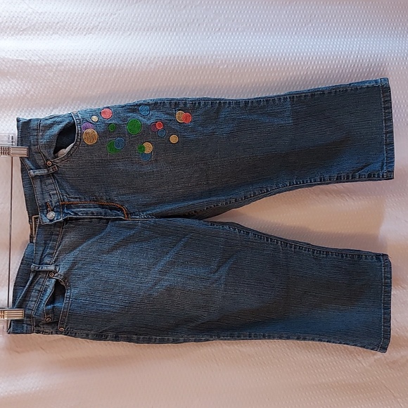 Route 66 Women's Vintage Cropped Jeans Embroidered Dots Circles Size 14 … - Picture 1 of 12